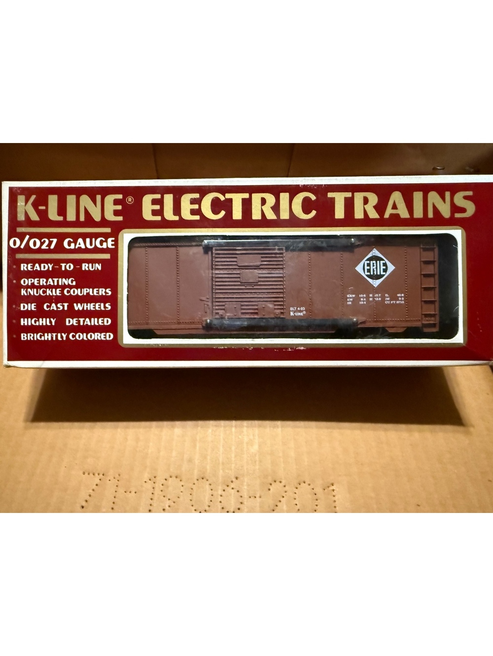 K-Line Electric Trains O/027 Gauge Erie Box Car with Black Roof
